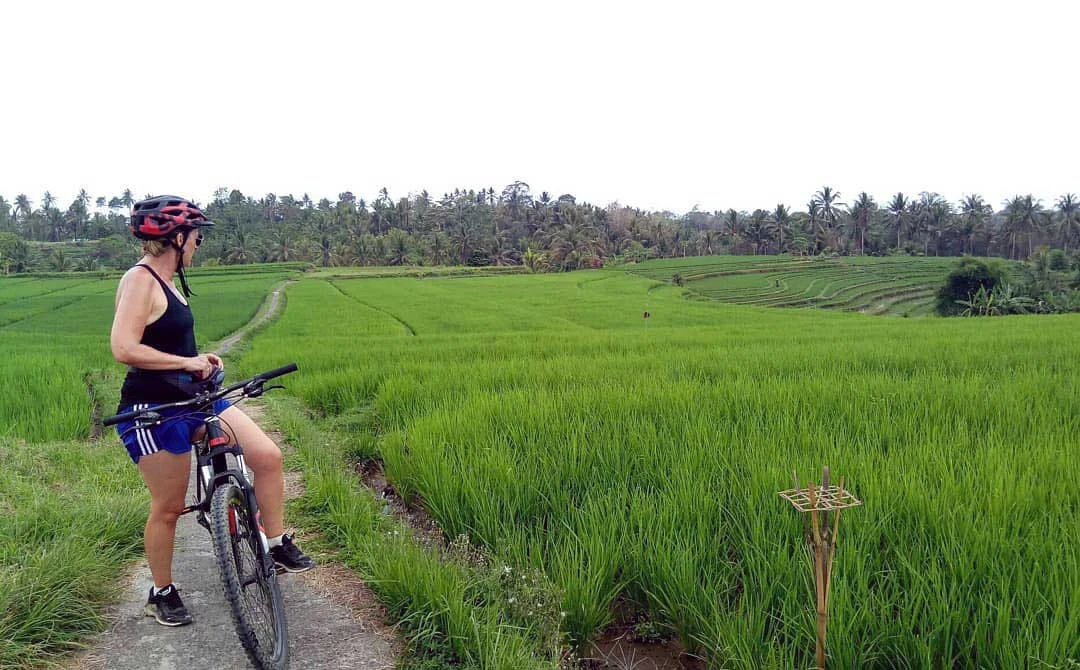 stop in the middle of rice terrace during cycling program